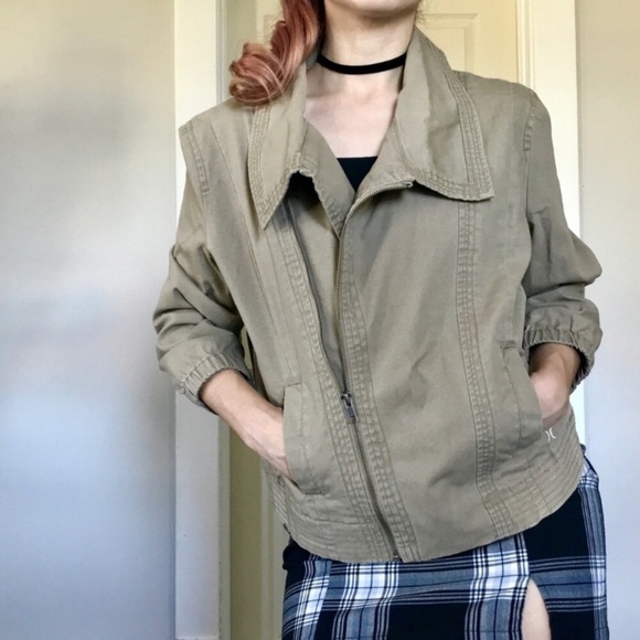 Hurley Tan Moto Canvas Asymmetrical Jacket Sz M EUC - Picture 1 of 13